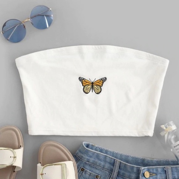 Zaful Tops - Brand new white tube top with butterfly embroidery Zaful Tops - Brand new white tube top with butterfly embroidery